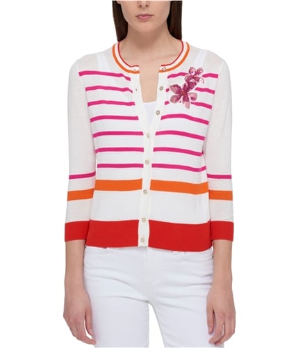 Tommy Hilfiger Womens Striped Embellished Cardigan Sweater ivorymulti XS