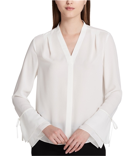Calvin Klein Womens Bell-sleeved Peasant Blouse crm PL