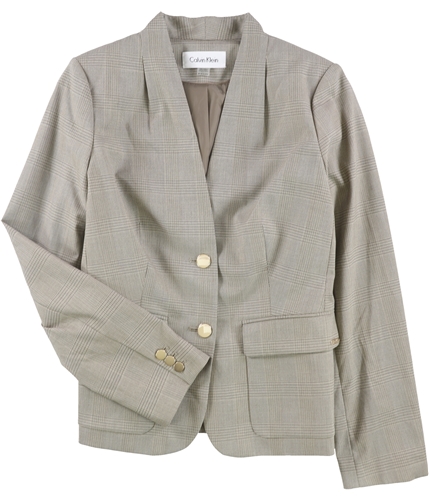 Calvin Klein Womens Collarless Two Button Blazer Jacket medbrown 8P