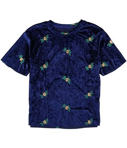 Shein Womens Velvet Basic T-Shirt blue S