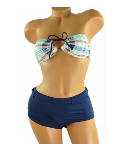 Tommy Bahama Womens Plaid Bandeau Bra Belted 2 Piece Bikini plaid XS