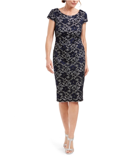 Connected Apparel Womens Embroidered Glitter Sheath Dress navy 6