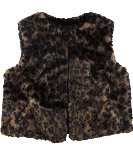 Tahari Womens Faux Fur Outerwear Vest brown M