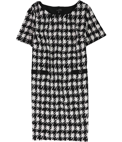 Connected Apparel Womens Houndstooth Sheath Dress blkwhite 22W