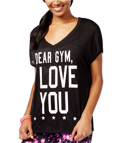 Material Girl Womens Run Mesh-Back Graphic T-Shirt classicblack XS