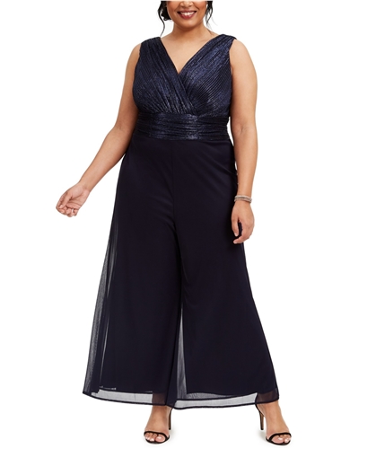 Connected Apparel Womens Shimmer Jumpsuit navy 14W