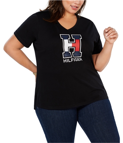 Tommy Hilfiger Womens Graphic Logo Graphic T-Shirt black 1X