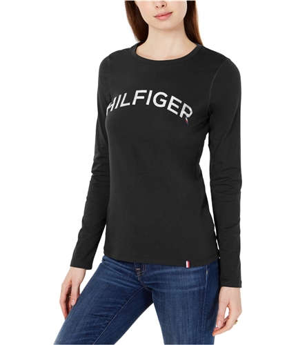 Tommy Hilfiger Womens Long Sleeve Logo Graphic T-Shirt black S