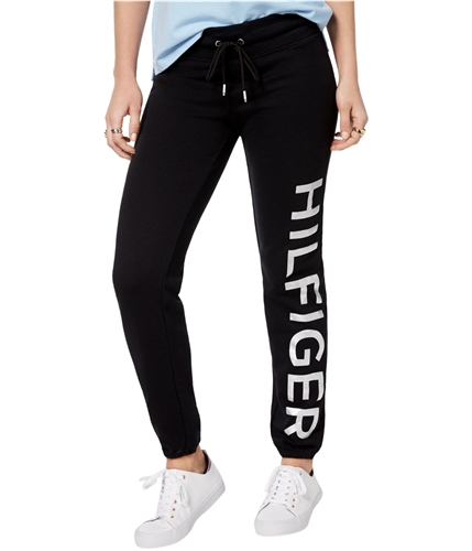 Tommy Hilfiger Womens Foil Logo Athletic Sweatpants black L/28