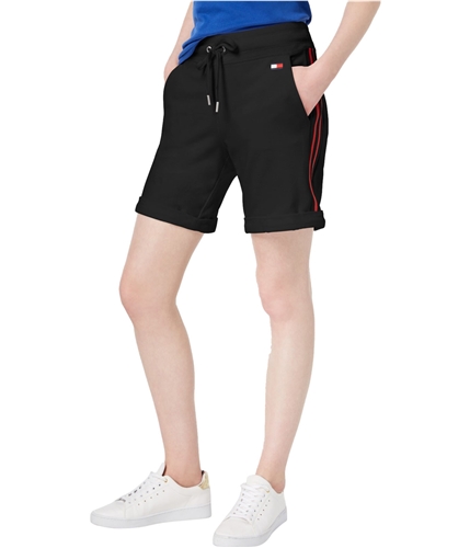 Tommy Hilfiger Womens Stripe Rolled Hem Casual Walking Shorts black XS