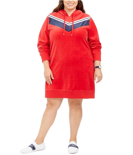 Tommy Hilfiger Womens Varsity Stripe Hoodie Dress red 2X