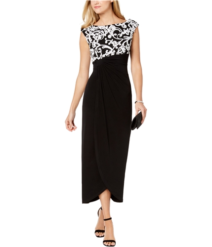 Connected Apparel Womens Embroidered Top Gown Dress black 4P