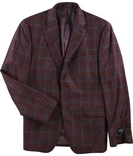 Tasso Elba Mens Plaid Felt Two Button Blazer Jacket cranberry 38