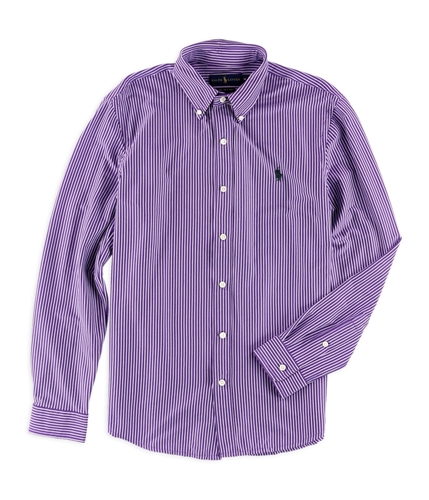 Ralph Lauren Mens Striped Knit Button Up Shirt hotpurple M