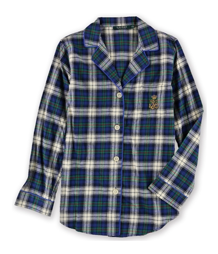 Ralph Lauren Womens Plaid Button Down Pajama Shirt blue S