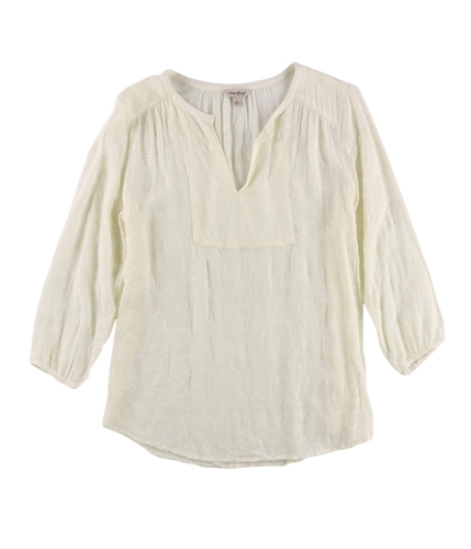 Lucky Brand Womens Embroidered Knit Blouse ivory L