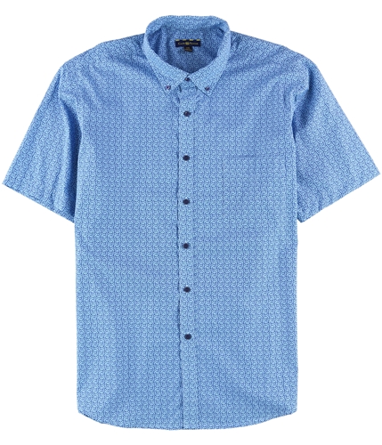 Club Room Mens Short Sleeve Print Button Up Shirt blue 2XL