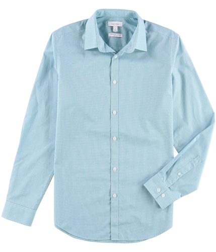 Calvin Klein Mens Infinite Cool Mirco-Grid Button Up Shirt tealblue S