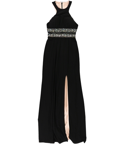 Blondie Nites Womens Embellished Cutaway Gown Shift Dress blackpeach 1