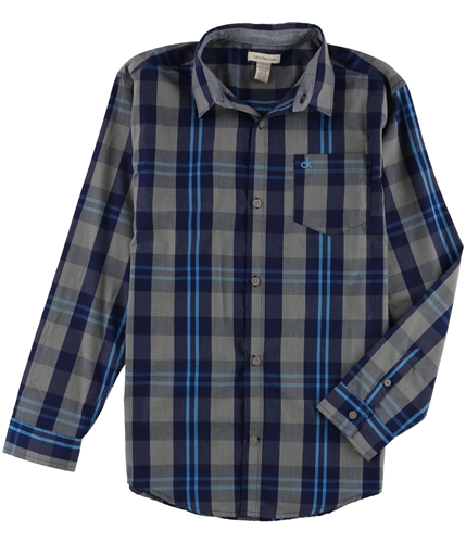 Calvin Klein Boys Plaid Button Up Shirt blue XL