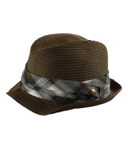 American Rag Mens Straw Plaid Fedora Trilby Hat brown One Size