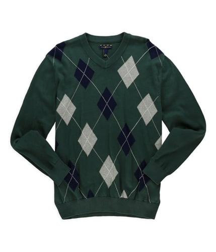 Club Room Mens Argyle V Neck Pullover Sweater green XL