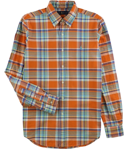 Ralph Lauren Mens Plaid Button Up Shirt orange S