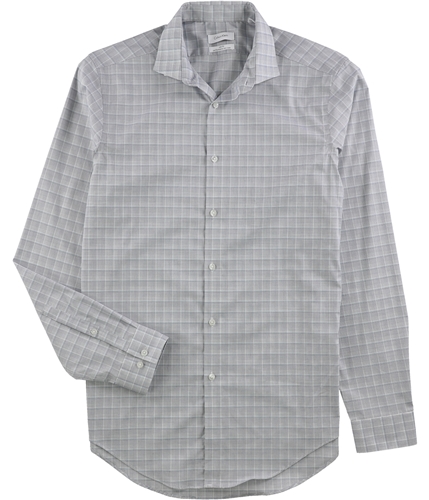 Calvin Klein Mens Grid Button Up Dress Shirt gray 15.5