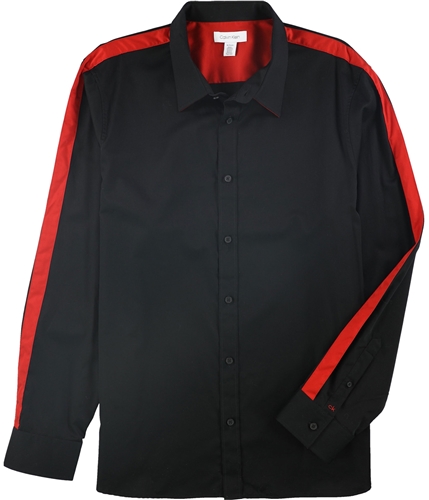 Calvin Klein Mens Stripe Sleeve Button Up Shirt black XL
