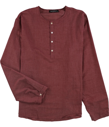 Incerun Mens Woven Henley Shirt red 4XL