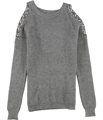 Tags Weekly Womens Beaded Cold Shoulder Pullover Sweater gray L