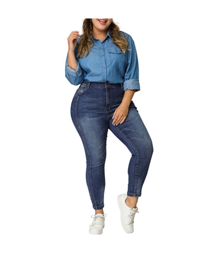 Agnes Orinda Womens Mid Rise Stretch Jeans blue 1X/26