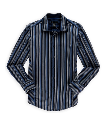 I-N-C Mens Multi Stripe Button Up Dress Shirt blublk S