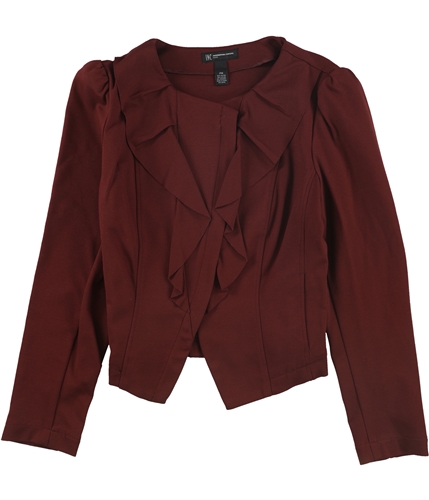 I-N-C Womens Ruffle Blazer Jacket burgundy PM