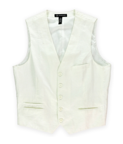 I-N-C Mens Solid Linen Mix Five Button Vest white L