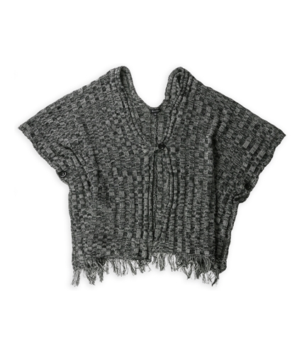 Brittany Black Womens Marled Fringe Shawl Sweater blkgrywht S/M