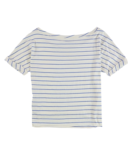 Mouchette Womens High Low Raw Edge Crop Basic T-Shirt bluivory S