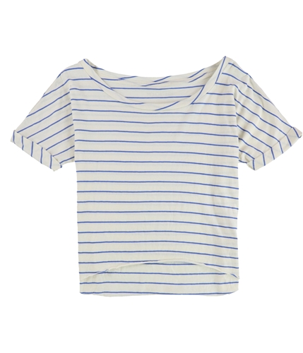 Mouchette Womens High Low Raw Edge Crop Basic T-Shirt bluivory S