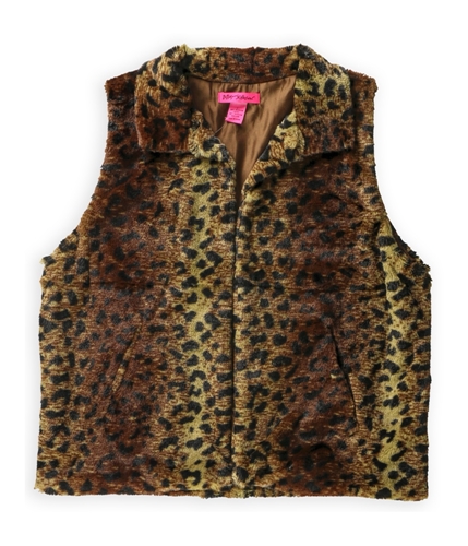 Betsey Johnson Womens Leopard Faux Fur Vest brown M
