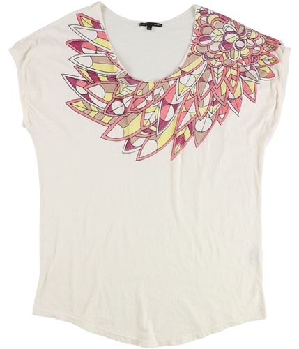 TRULY MADLY DEEPLY Womens Feather Graphic T-Shirt ivory L