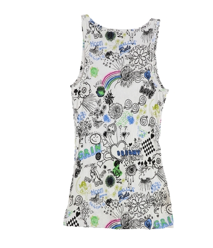 dELiA*s Womens Ribbed Doodle Print Racerback Tank Top white M