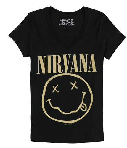Peace Generation Womens Nirvana V-Neck Graphic T-Shirt black L
