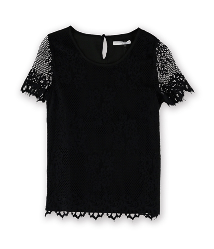 Goodnight Macaroon Womens Fringed Lace Pullover Blouse black XS