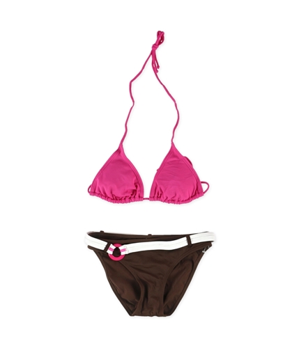 Hula Honey Womens Triangle Belted Brief 2 Piece Bikini pinkbrown XS