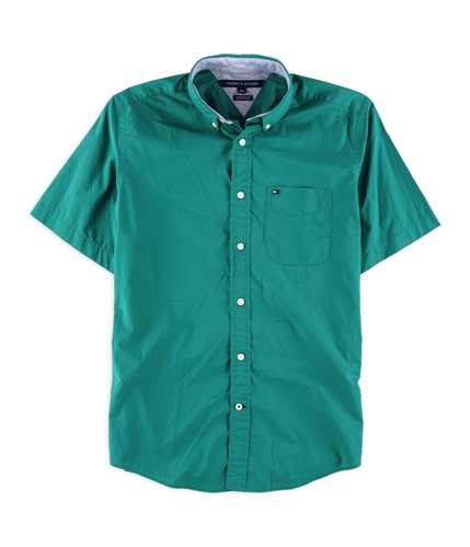 Tommy Hilfiger Mens Maxwell Short Sleeve Button Up Shirt green S