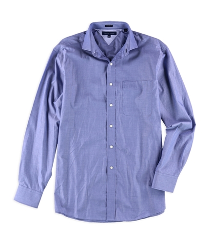 Tommy Hilfiger Mens Shiny Button Up Dress Shirt blue 15.5