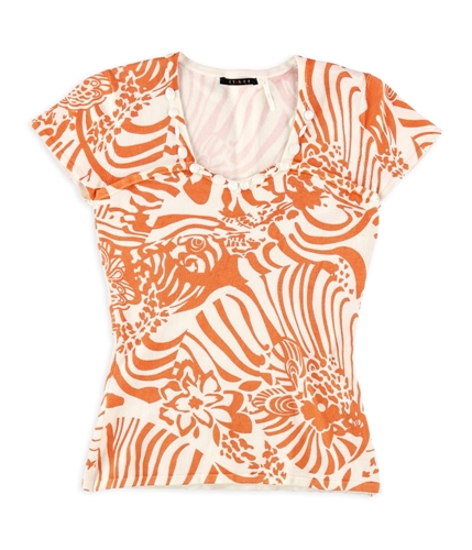 Cyrus Womens Floral Basic T-Shirt orange L