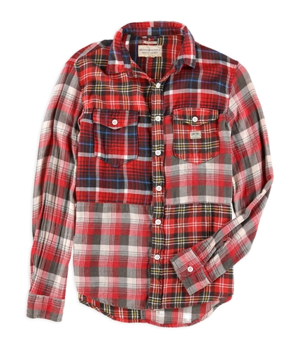 Ralph Lauren Mens Patched Plaid Button Up Shirt red S