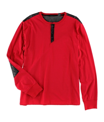 Sean John Mens Faux-Leather Trim Henley Shirt redblack XL