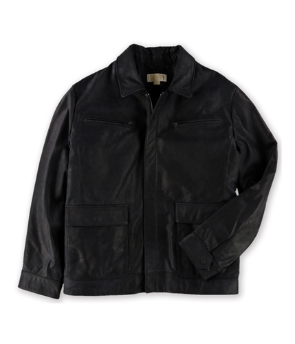 Michael Kors Mens Genuine Leather Faux-Sherpa Bomber Jacket black 2XLT